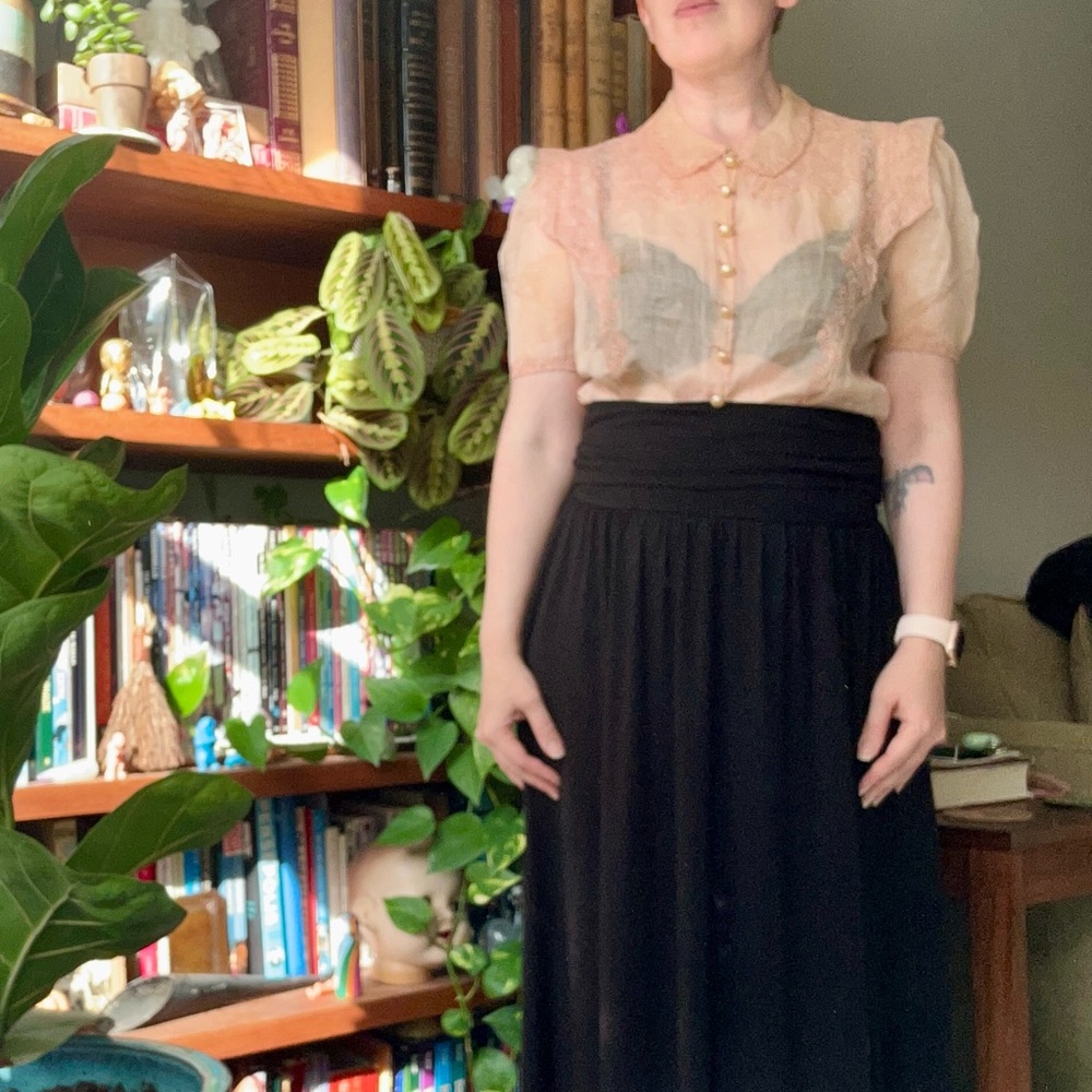 Vintage 60s sheer blouse orange pink Peter Pan collar